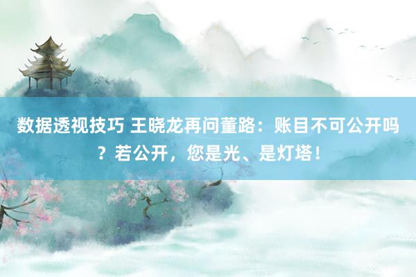 数据透视技巧 王晓龙再问董路：账目不可公开吗？若公开，您是光、是灯塔！