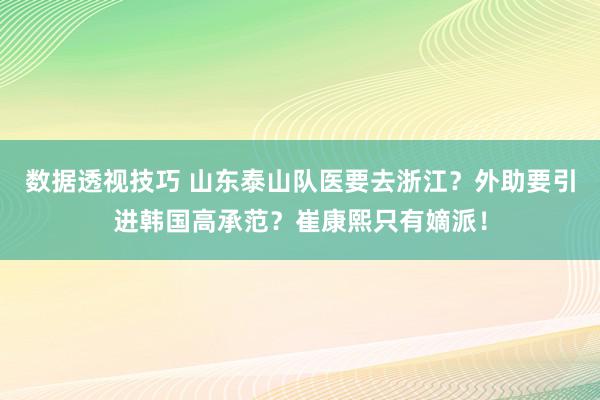 数据透视技巧 山东泰山队医要去浙江？外助要引进韩国高承范？崔康熙只有嫡派！