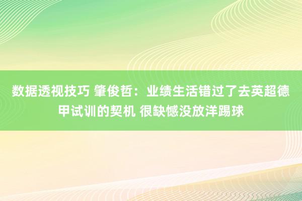 数据透视技巧 肇俊哲：业绩生活错过了去英超德甲试训的契机 很缺憾没放洋踢球