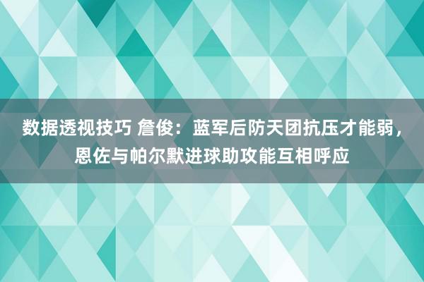 数据透视技巧 詹俊：蓝军后防天团抗压才能弱，恩佐与帕尔默进球助攻能互相呼应