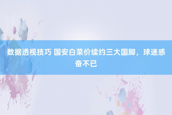 数据透视技巧 国安白菜价续约三大国脚，球迷感奋不已